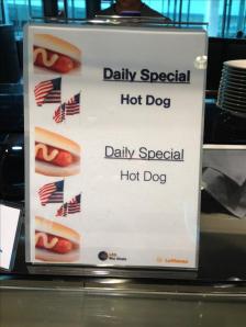 American hot dogs? In a German lounge?  Really?